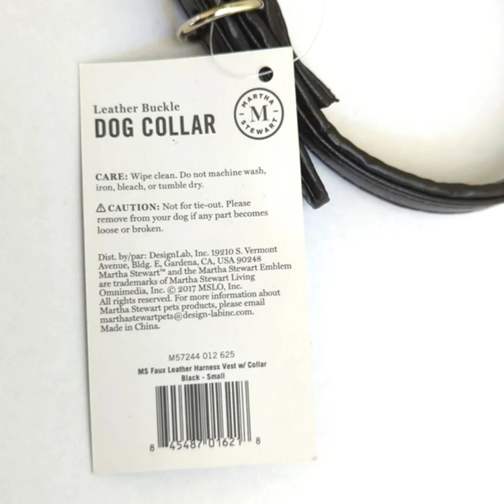 🌻 Martha Stewart Black Faux/Vegan Leather Buckle Dog Collar Size 14 Small